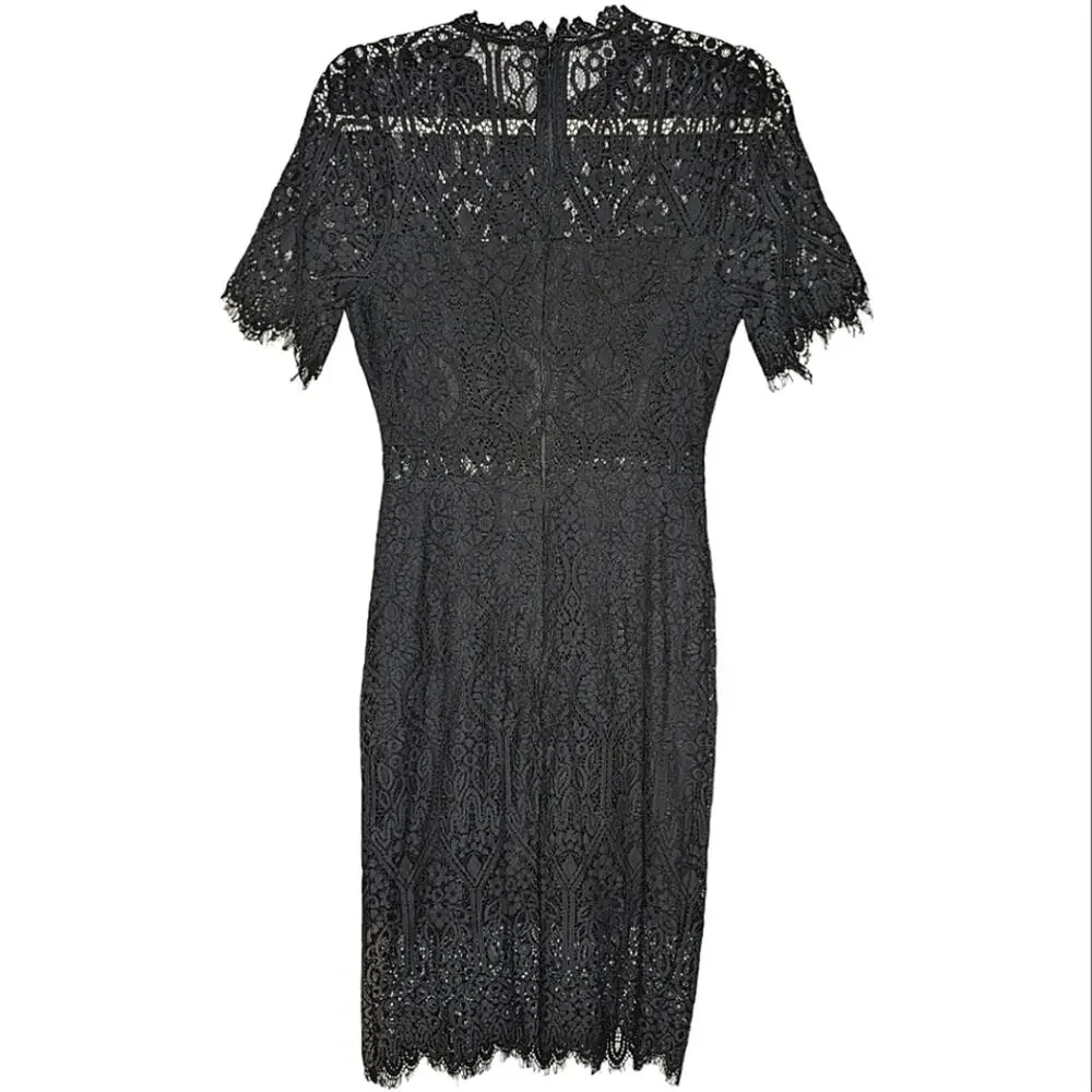 Lulus Remarkable Black Lace Peek A Boo Eyelash Fringe Trim Midi Dress Medium - Picture 6 of 10